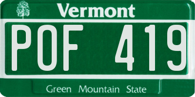 VT license plate POF419