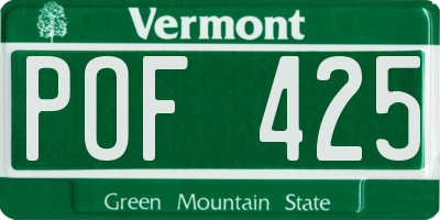 VT license plate POF425