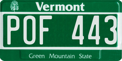 VT license plate POF443
