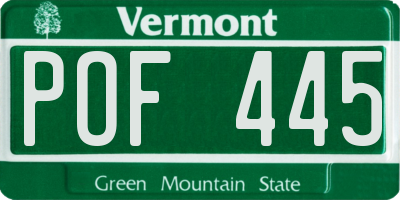 VT license plate POF445