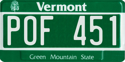VT license plate POF451