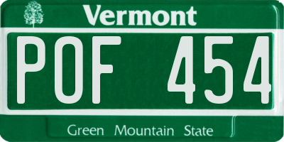 VT license plate POF454