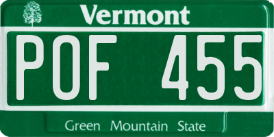 VT license plate POF455