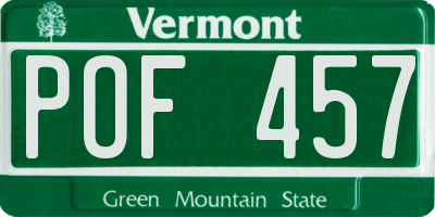 VT license plate POF457