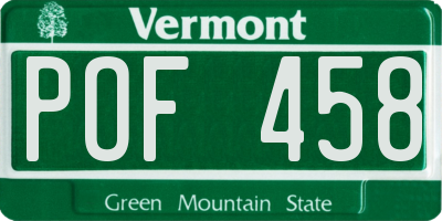 VT license plate POF458