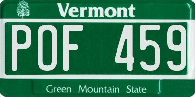 VT license plate POF459