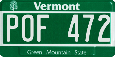VT license plate POF472