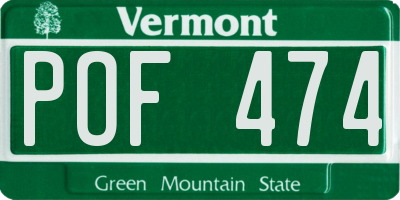 VT license plate POF474