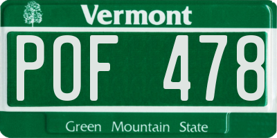 VT license plate POF478