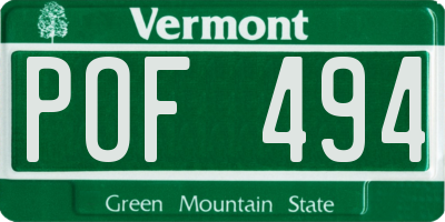 VT license plate POF494