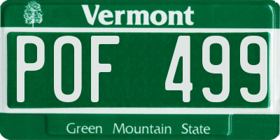 VT license plate POF499