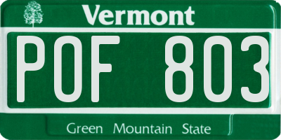 VT license plate POF803