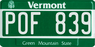 VT license plate POF839