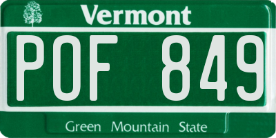 VT license plate POF849