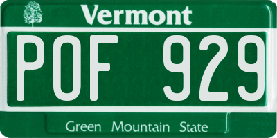 VT license plate POF929