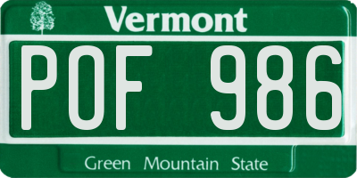 VT license plate POF986