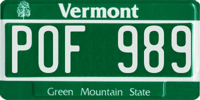VT license plate POF989