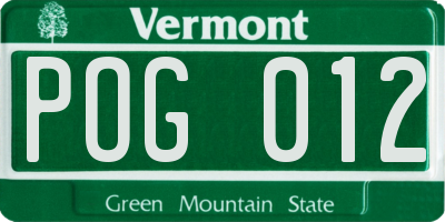 VT license plate POG012