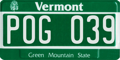 VT license plate POG039