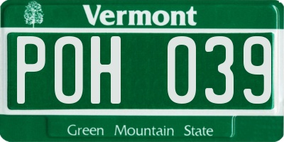 VT license plate POH039