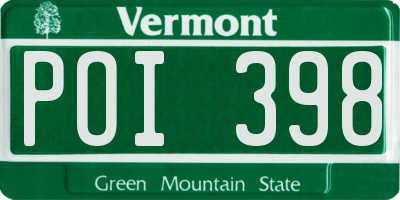 VT license plate POI398