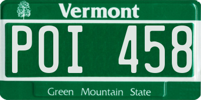 VT license plate POI458