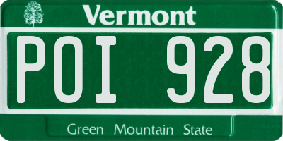 VT license plate POI928