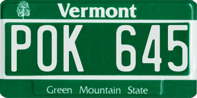 VT license plate POK645