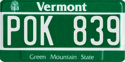 VT license plate POK839