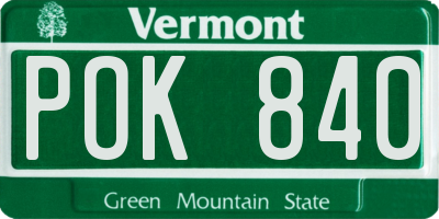 VT license plate POK840