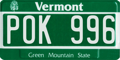 VT license plate POK996