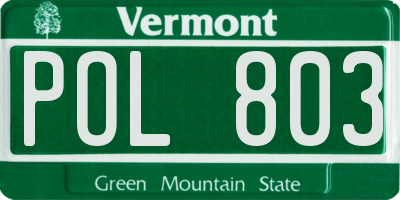 VT license plate POL803