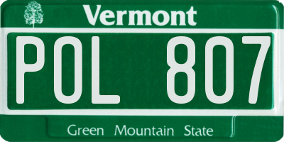 VT license plate POL807