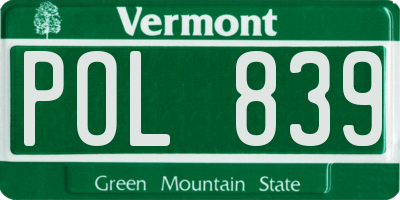 VT license plate POL839
