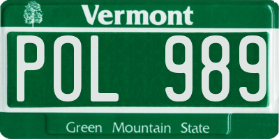 VT license plate POL989