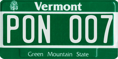 VT license plate PON007