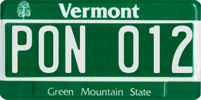 VT license plate PON012