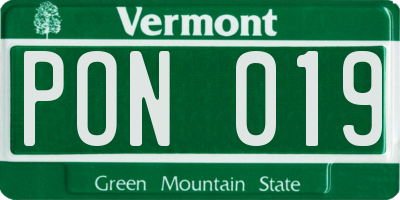 VT license plate PON019