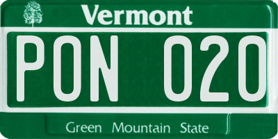 VT license plate PON020