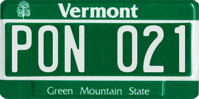 VT license plate PON021