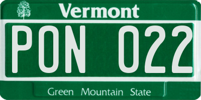 VT license plate PON022