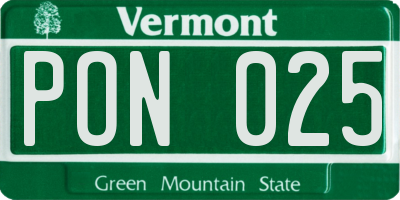 VT license plate PON025