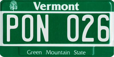 VT license plate PON026