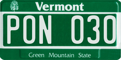 VT license plate PON030