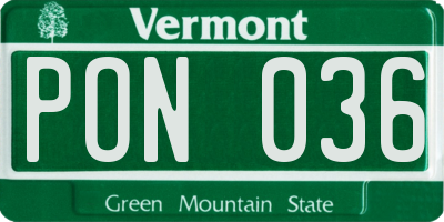 VT license plate PON036