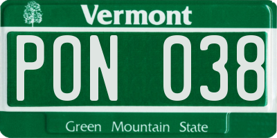 VT license plate PON038