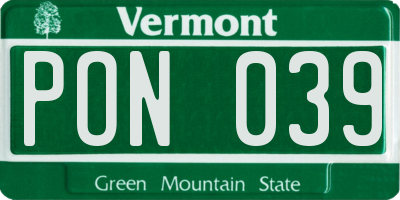 VT license plate PON039