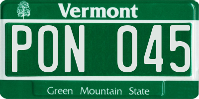 VT license plate PON045