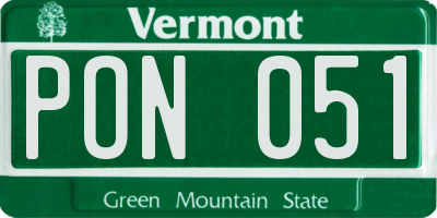 VT license plate PON051
