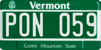 VT license plate PON059
